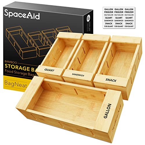 SpaceAid Bag Storage Organizer for Kitchen Drawer, Bamboo Organizer,