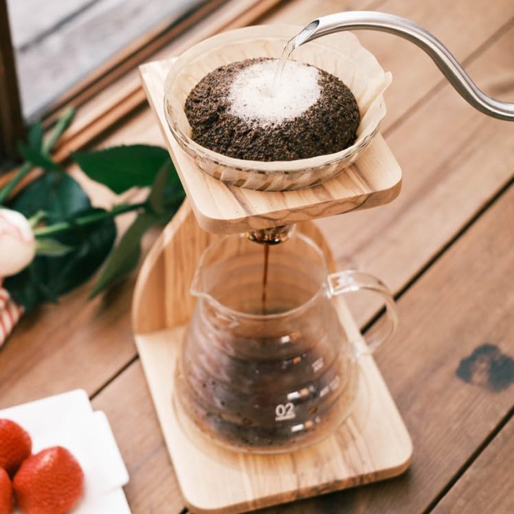 Hario V60 Olive Wood Pour Over Stand Set - 5 Piece Coffee Brewing Kit