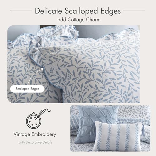 Reversible King Comforter Set with Shams & Decorative Pillows - Blue Floral