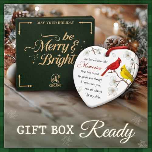 Cardinal Memorial Ornament Heart Shaped - Remembrance Gift for Loss of Loved One - in Memory Keepsake for Mom, Dad, Family - Sympathy Christmas Tree Decoration