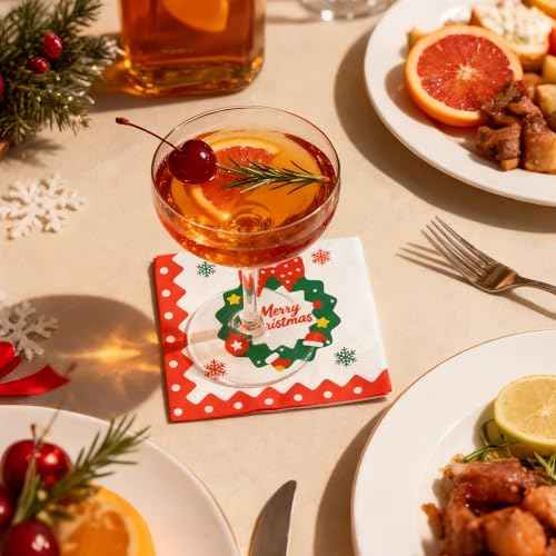 100 Count Christmas Cocktail Beverage Napkins, Disposable Paper Decoupage Xmas Dessert Napkins, Holiday Table Decor Party Supplies, 5¡± x 5¡±