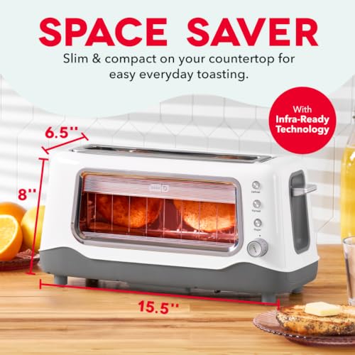 DASH White Clear View Toaster with 10-Inch Slot, 7 Browning Levels & Glass Panel