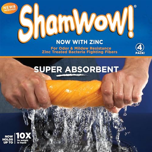 Orange ShamWow Shammy Cloth 4-Pack - Super Absorbent Kitchen & Cleaning Towels