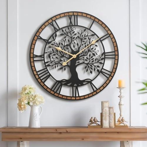 Micasso Large Tree of Life Wall Clock 24 Inch Rustic Farmhouse Decor