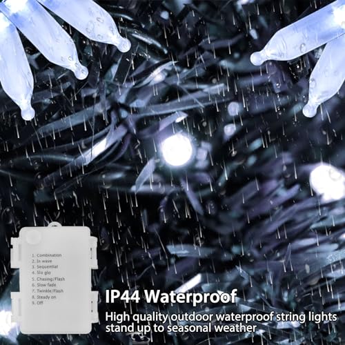 Filltown 2-Pack Battery Operated Christmas String Lights 33Ft 100 LED Cool White with 8 Modes & Timer