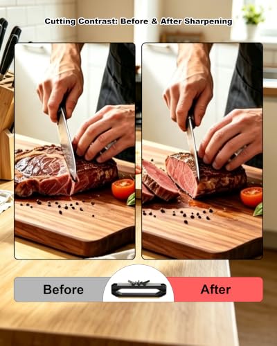 Handheld Knife Sharpener with Fixed 20° Angle Guide and Dual-Sided Stone