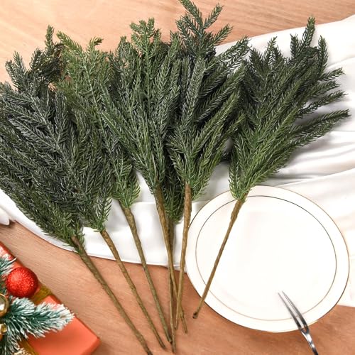 24Pcs Norfolk Pine Stems Real Touch 15" Artificial Christmas Branches