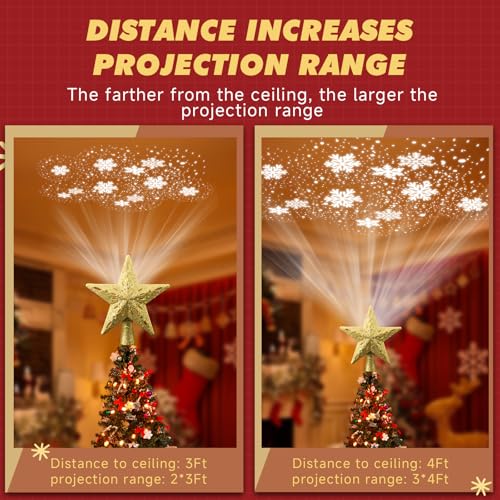 YCIND Golden-Star Lighted Christmas Tree Topper with 3D Hollow Design & 6 Rotating Patterns