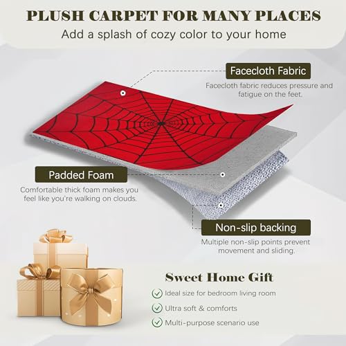 Red Spider Web 5x7 Indoor Washable Rug with Non-Slip Backing for Living Room Bedroom Kitchen