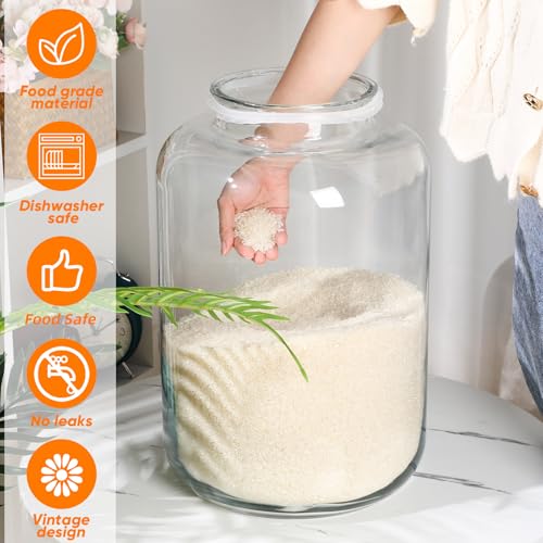 Hushee 6 Gallon Glass Storage Jar with Metal Airtight Lid - Large Food Canister