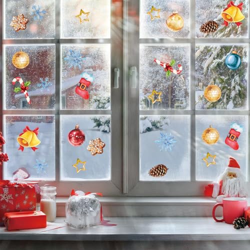 72pcs Large Christmas Tree Decals Removable Step 2 My First Christmas Tree Wall Decal Xmas Balls Snowflake Ornaments Flat Xmas Trees Window Clings Christmas Trees Decal Gift for Nursery Classroom