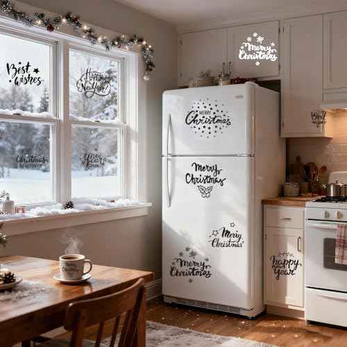 40Pcs Black and White Word Stickers for Crafts Christmas Ornaments, Vinyl Rub on Transfers UV Decals,Stickers for Xmas Words Winter Holiday Window Glass Cups Balls Jars Home Decorations