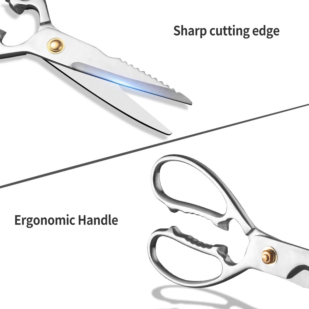 ELephas PLus Professional Kitchen Scissors - Heavy Duty Stainless Steel Shears for Cutting Meat, Fish, Poultry, Vegetables, Pizza - Food Cutting Tools