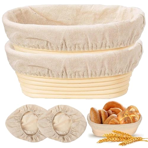 Banneton Bread Proofing Basket - Proofing Basket Set of 2 (9 inch Round) - Natural Rattan Banneton with 4 Linen Liners - Bread Basket for Sourdough Bread Baking Supplies