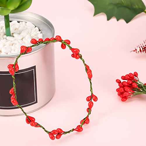 BBTO 300 Pcs Artificial Holly Christmas Fake Berries on 150 Wire Stems Berries Branches Stems Decor for Christmas Tree Decoration Wreath DIY Crafts Use Wedding Home Xmas Party Favor(Red)