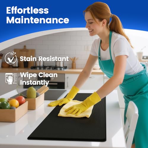 KitchenClouds Black 3-Pack Cushioned Non-Slip Kitchen Floor Mats - Easy-Clean Rugs