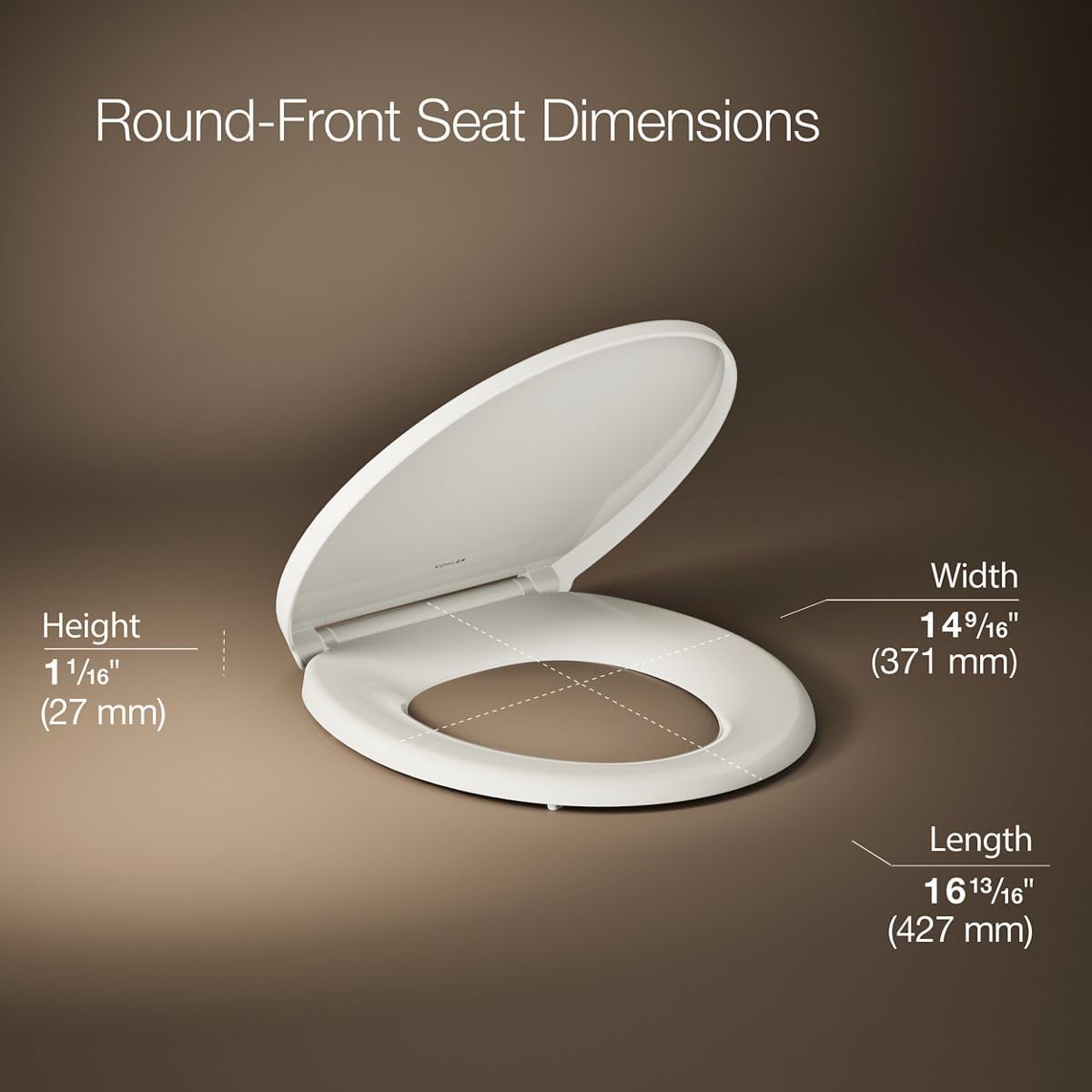 KOHLER K-27332-0 Glissade ReadyLatch Quiet Close Round Toilet Seat, White, Grip-Tight Hardware, Quiet Close Lid Prevents Slamming