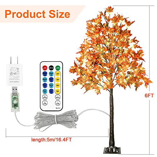 TiYiViRi 6FT 130 LED Lighted Maple Tree - Fall Autumn Decor with Remote & 8 Modes, Outdoor Indoor Halloween Thanksgiving
