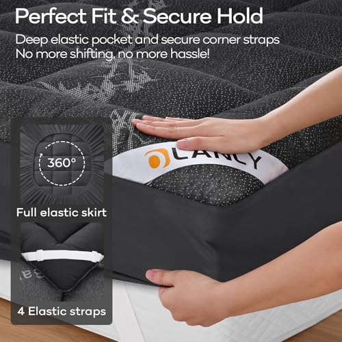OLANLY Queen Bamboo Viscose Cooling Mattress Topper Dark Gray