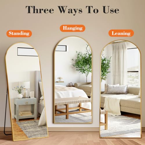 DUMOS Gold Arched Full Length Mirror with Stand - 65x24 Inch Full Body Floor Mirror