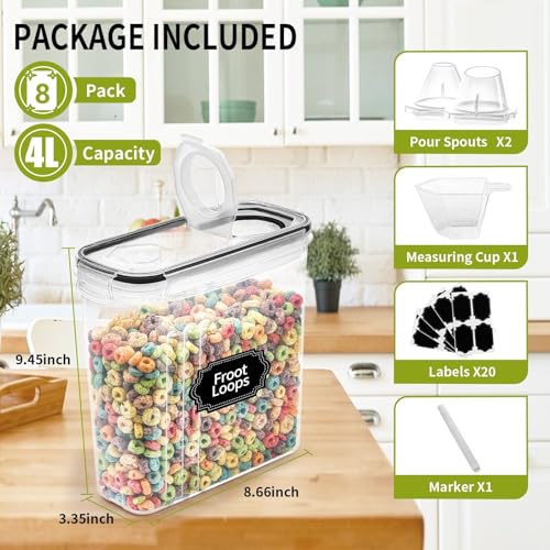 8 Pack Large Food Storage Containers BPA Free 4L Pantry Organizer with Spouts & Labels