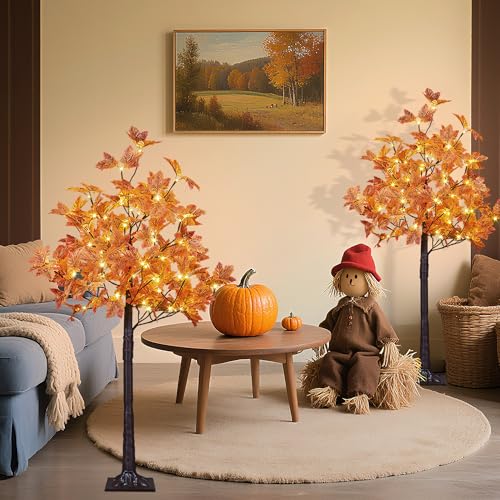 4FT Artificial Maple Tree with 144 Warm White Lights - Indoor Outdoor Fall Decorations - Variation 4FT-2