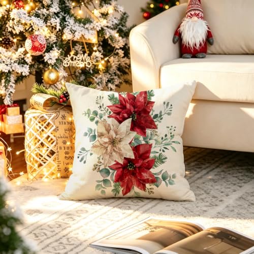 Christmas Floral Pillow Covers 18x18 Decoration for Home