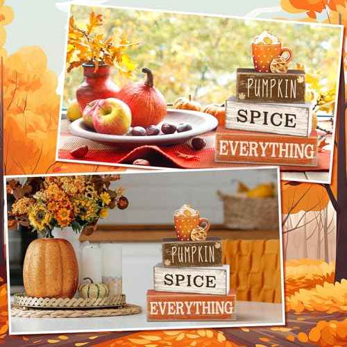 4 Pcs Thanksgiving Decorations for Home Fall Cup Decor Thanksgiving Table Centerpiece Fall Tiered Tray Decor Rustic Wooden Cup Block Sign Gift Farmhouse for Harvest Party Home Kitchen