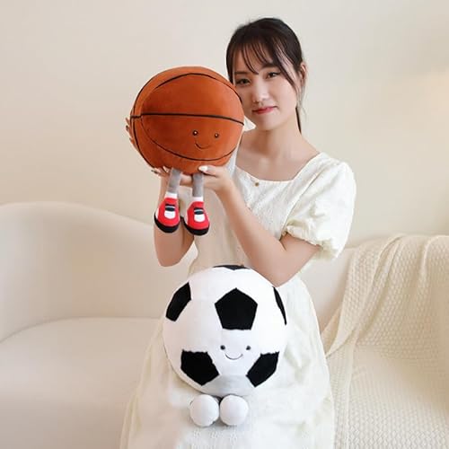 Football Throw Pillow 13.7" Cute Round Sports Plush Pillow Toy Fluffy Soft Throw Pillow for Bedroom Decoration and Boy Girls Children Birthday (White)