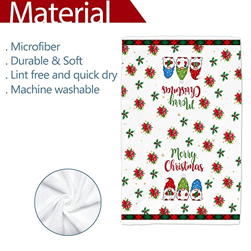 Christmas Kitchen Towels, Merry Christmas Towels Set of 2, Snowman Gnomes Red Black Buffalo Plaid Hand Dish Tea Towels for Bathroom Holiday Housewarming Gifts Decorations for Home (18x28 Inches)