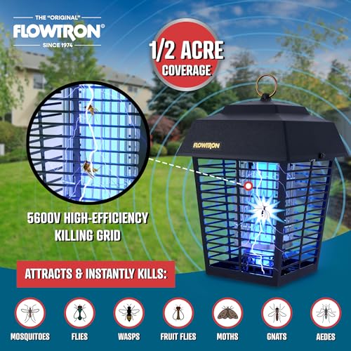 Flowtron Midnight Black Electric Bug Zapper 1/2 Acre Outdoor 15W UV 5600V
