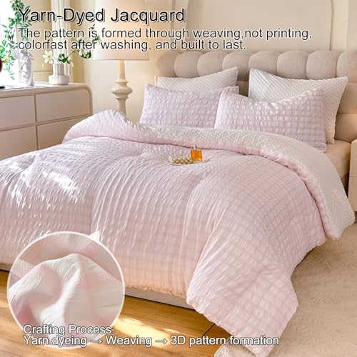 Queen Size Boho Comforter Set - Blush Pink 3-Piece Lightweight Bedding