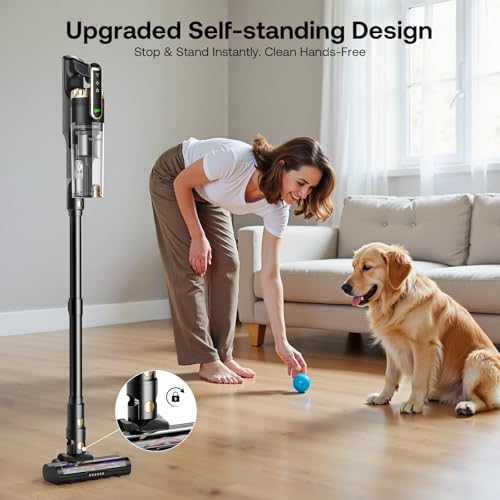 Cordless Self-Standing Vacuum Cleaner - Lightweight Stick Cleaner with 50-Minute Runtime & Powerful Suction - Black