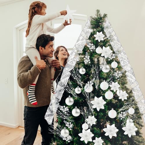 Realspring White Christmas Tree Ornament Set - 72 Pieces Holiday Decorations