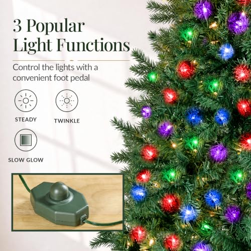 Pre-Lit 6Ft Artificial Christmas Tree with Twinkling Multi-Color LEDs - Green Pine with 250 Lights & 1000 Tips