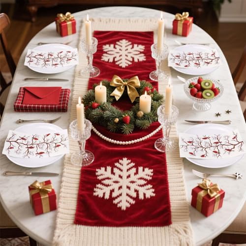 25 Pcs Christmas Dinner Napkins 3-Ply Red Bird Disposable Holiday Party Paper Towels