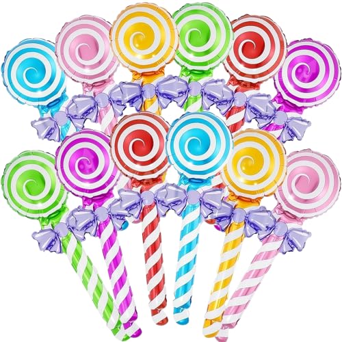 24Pcs Candy Balloon Decorations - Lollipop-Shaped Foil Balloons for Party & Holiday Decor