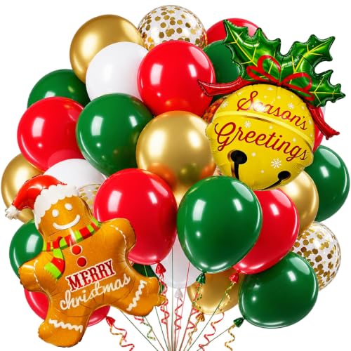 Christmas Balloons Set with Santa Reindeer & Confetti - Holiday Party Decorations