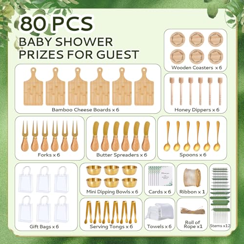 Baby Shower Prizes Gift Set - 6 Square Bamboo Cheese Boards & Accessories