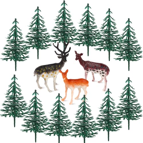 Hooqict Deer Christmas Tree Cake Toppers - 15Pcs Woodland Holiday Decorations