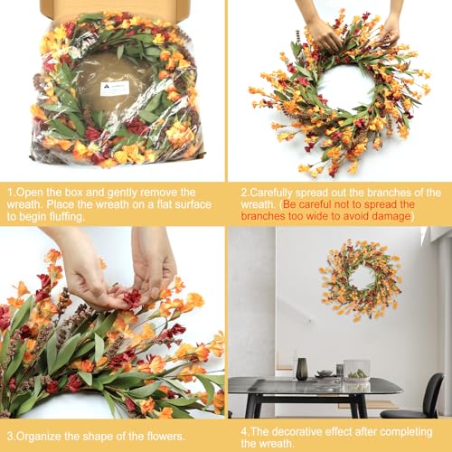 Artgar Fall Wreath 24 Inch - Red, Orange, Yellow Front Door Decor