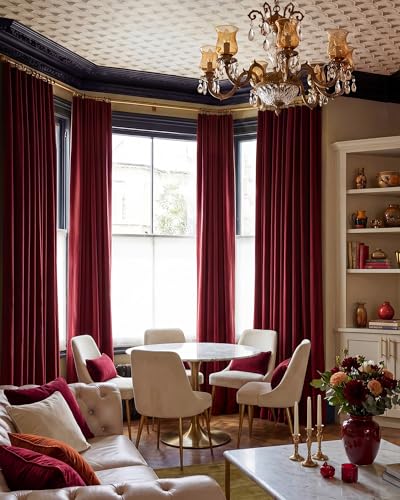 NICETOWN Red Velvet Christmas Curtains 52"W x 90"L (Pack of 2) - 90% Light Blocking Plush Velvet