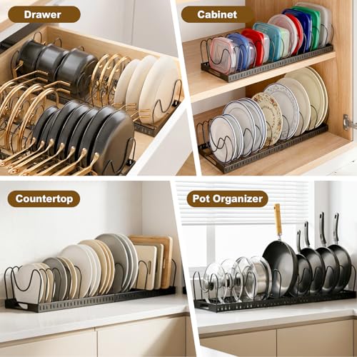 NomNest 2-Pack Expandable Pot and Pan Organizer with 32 Dividers, Under Cabinet Storage, 12-24 inches