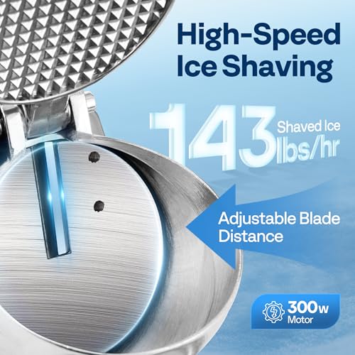 Silver Electric Ice Shaver Machine - 143lbs/hr Snow Cone Maker with Ice Pick - Home & Commercial Use - Single Blade Variation