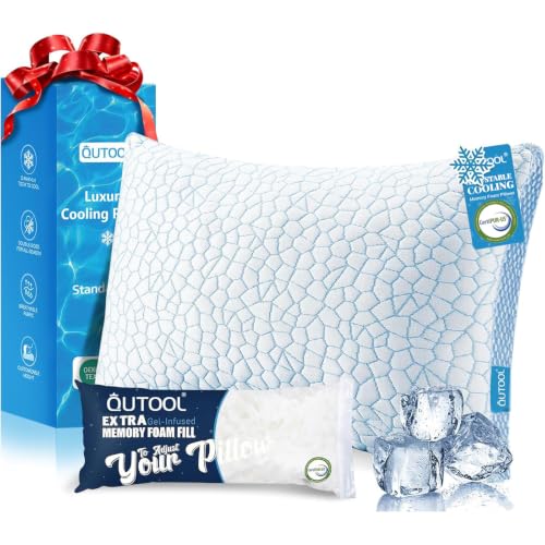 QUTOOL Blue-Ice Plus Cooling Pillow - Standard Size Adjustable Memory Foam for Hot Sleepers