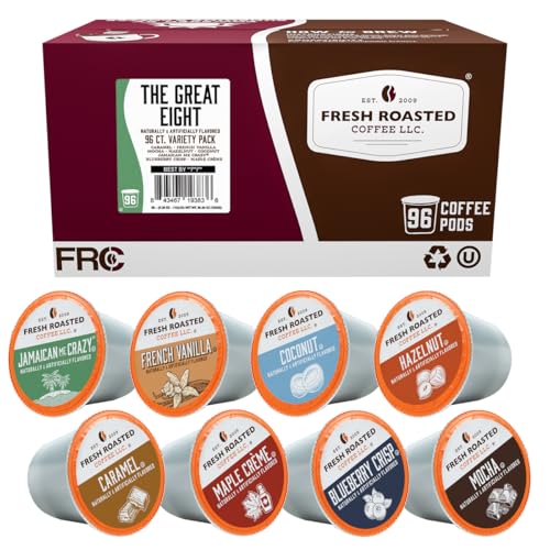 Fresh Roasted Coffee Flavored K-Cup Pod Variety Pack - 96 Count, Medium Roast, Kosher - The Great Eight Variation