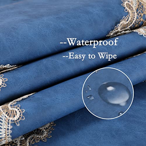 Blue 16x120 Inch Vintage Lace Table Runner - 120" PU/Poly with Macrame Edge