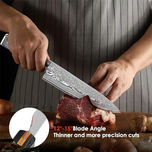Kuwata 8 Inch Damascus Chef Knife - Japanese VG10 Steel with G10 Handle & Gift Box