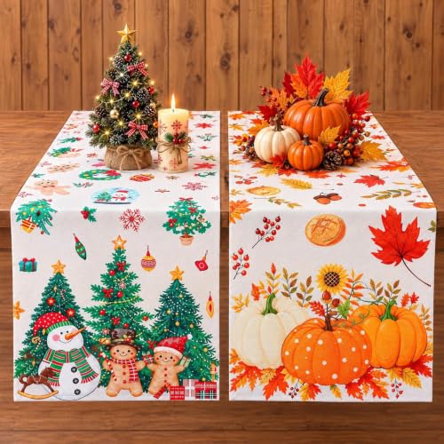Ovveroche 2 Pack Fall & Christmas Table Runners 13x72 Inch for Holiday Decor