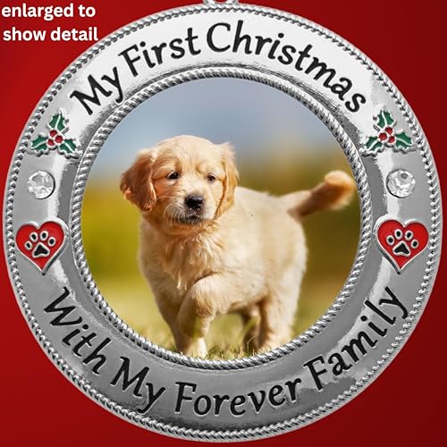 My First Christmas Dog Photo Ornament 2 Pack - Personalized Puppy Keepsake with Photo Insert, Red Heart & Paw Print, 3 Inch